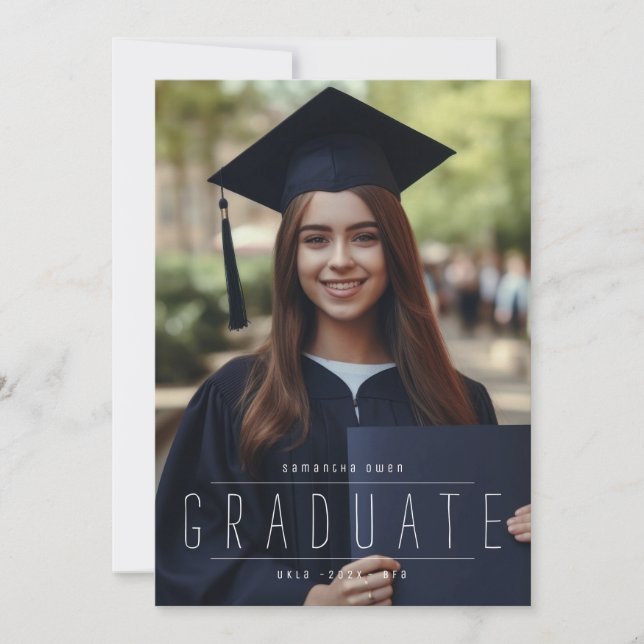 MODERN GRADUATE FULL BLEED TEXT | PHOTO University Announcement (Front)