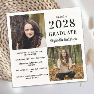 Modern Graduate Fun Facts 2 Photo Graduation Napkin