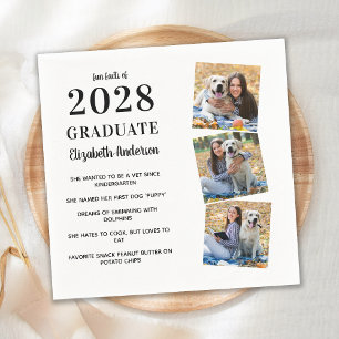 Modern Graduate Fun Facts 3 Photo Graduation Napki Napkin
