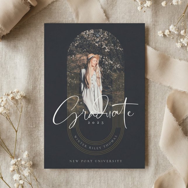 Modern Graduate Geometric Concentric Arches Photo Invitation (Modern Graduate Arch Graduation Photo Announcement)