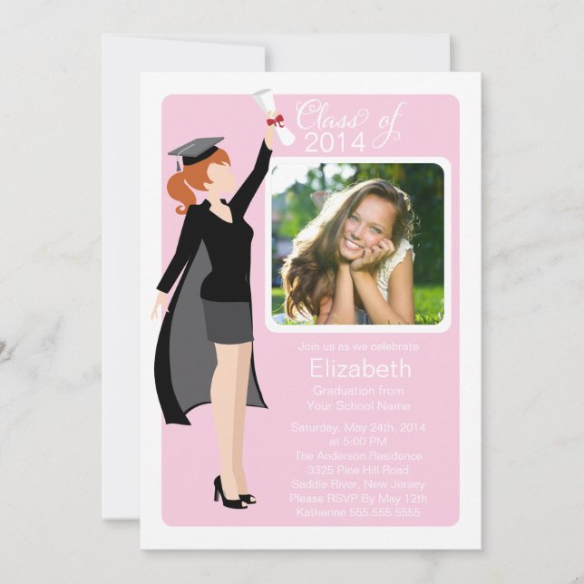 Modern Graduate Girl Photo Graduation Party Invite (Front)