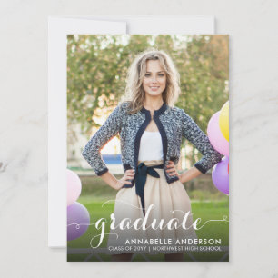 Modern Graduate Girly Chic Script Photo Graduation Announcement