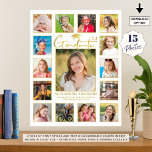 Modern Graduate Gold 15 Photo Collage Poster<br><div class="desc">Create a graduation party photo memory display foam board utilising this easy-to-upload photo collage template for 15 pictures of your graduate through the years framed with a gold border and personalised with name, class year and school or other custom text. The design features a faux metallic gold handwritten title GRADUATE...</div>