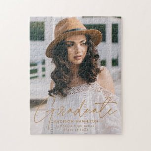 Modern Graduate Gold Script Photo Graduation Jigsaw Puzzle