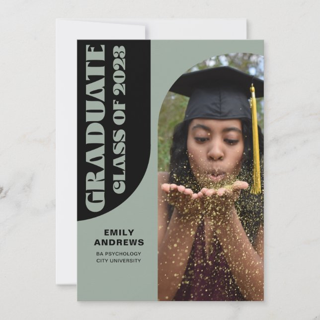 Modern Graduate Green Arch & Photo Grad Party  Invitation (Front)