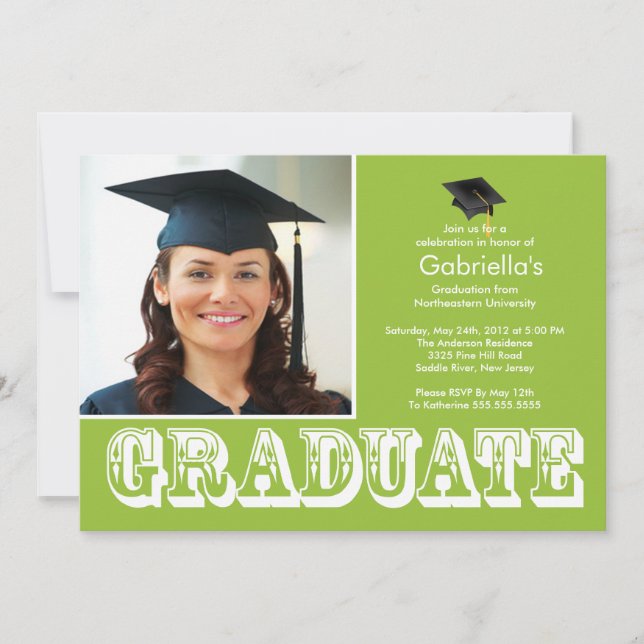 Modern Graduate Green Photo Graduation Party Invitation (Front)