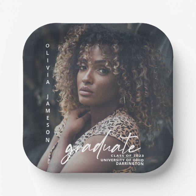 Modern Graduate Handwritten Script | Photo Paper Plate (Front)