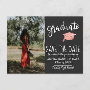 Modern Graduate Hat Save The Date Photo Grey Announcement Postcard