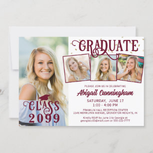 Modern Graduate Maroon 4 Photo Collage Invitation