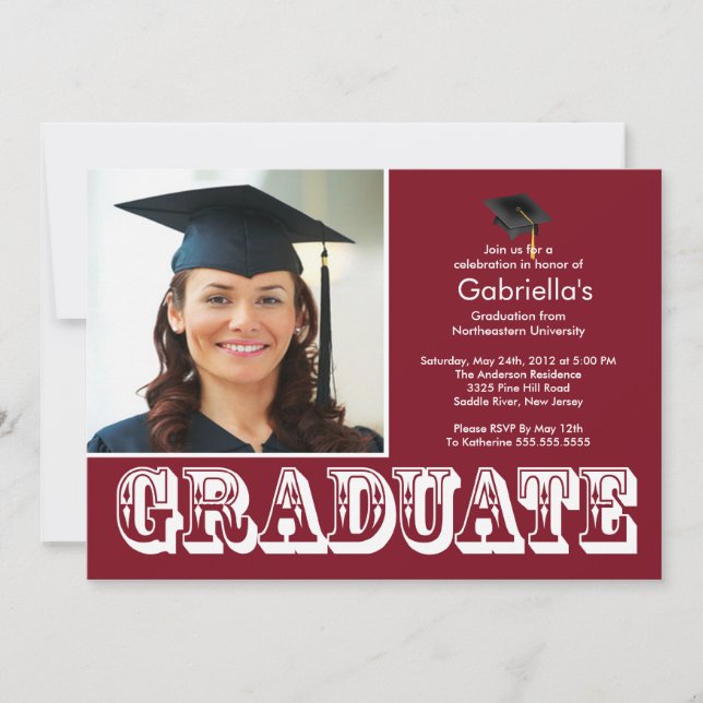 Modern Graduate Maroon Photo Graduation Party Invitation (Front)