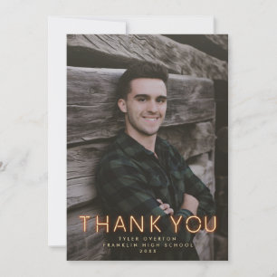 Modern Graduate Neon Lights Photo Thank You Card