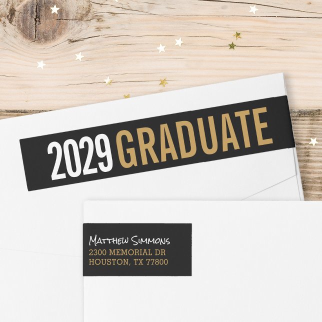 Modern Graduate Personalised Return Address Wrap Around Label (Creator Uploaded)