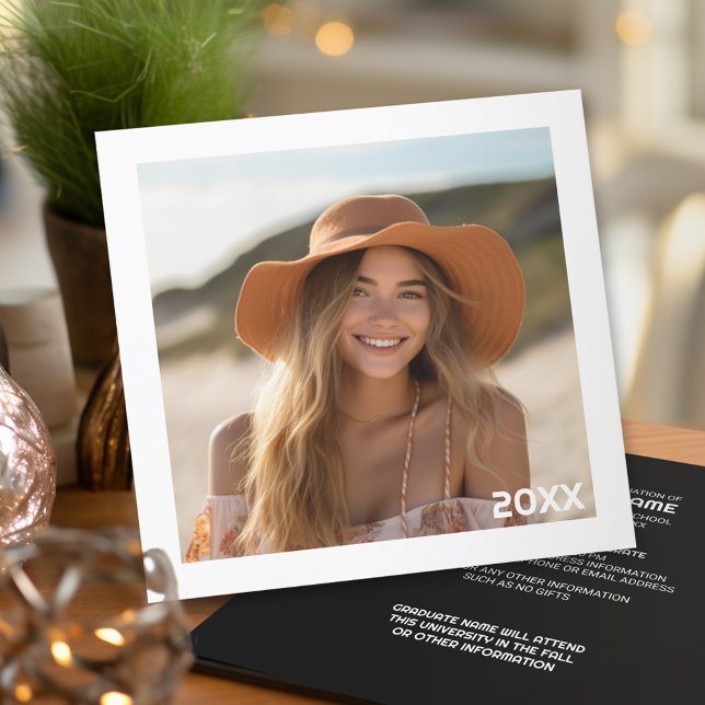 Modern Graduate Photo Announcement and Party (Graduation announcement photo and party invitation on the back)