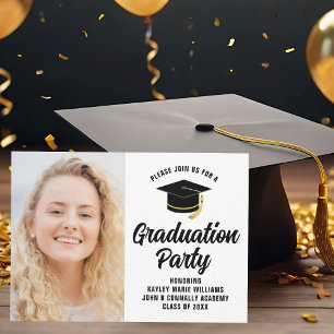 Modern Graduate Photo Black Text Graduation Party Invitation