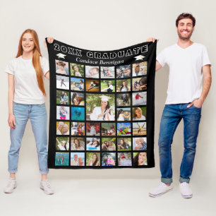 Modern Graduate Photo Collage Black Fleece Blanket