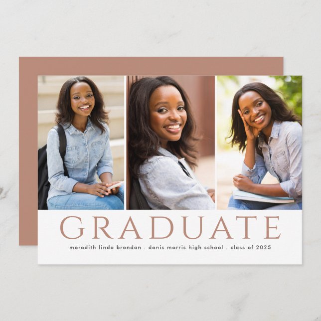 Modern Graduate Photo Collage Graduation  Announcement (Front/Back)