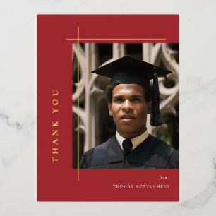 Modern Graduate Photo Foil Thank You Invitation Postcard