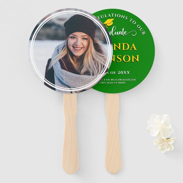 Modern Graduate Photo Green Graduation Hand Fan (Front and Back)