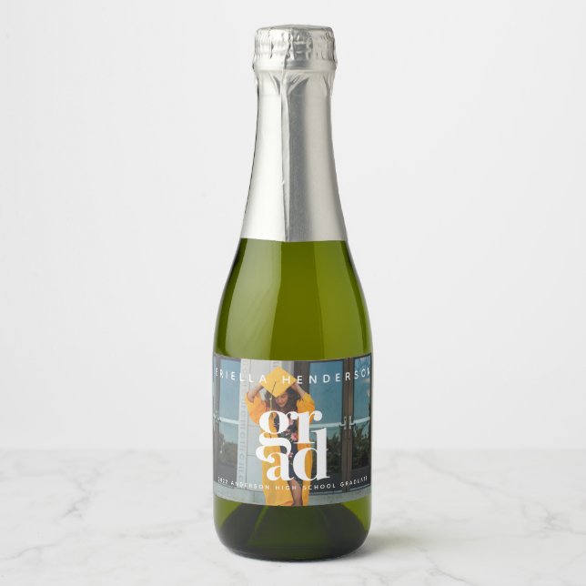 Modern Graduate Photo Mini Sparkling Wine Label (Front)