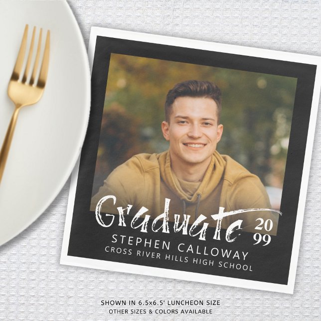 Modern Graduate Photo Name Custom Color Napkin (Creator Uploaded)