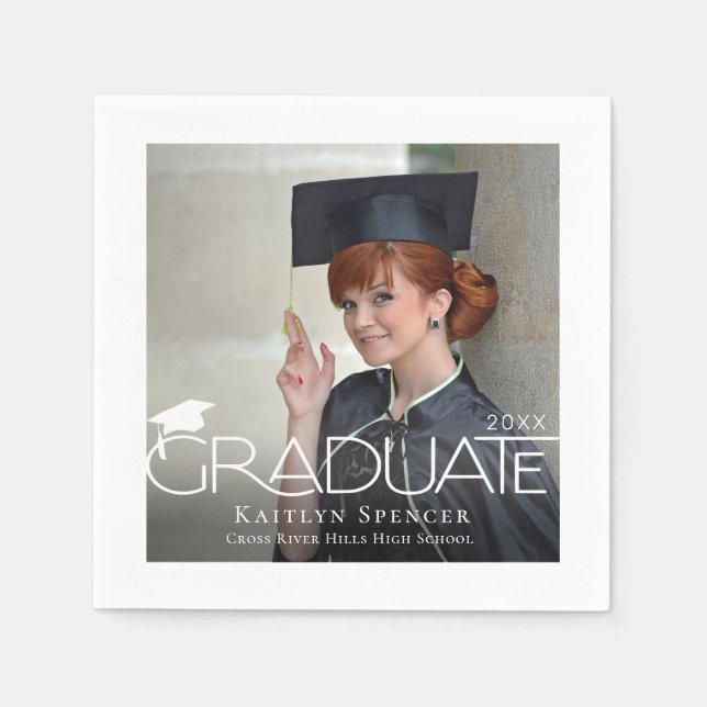 Modern Graduate Photo Name Custom Colours Napkin (Front)
