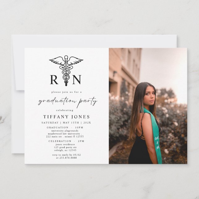Modern Graduate Photo RN Nurse Graduation Party  Invitation (Front)