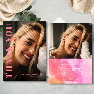 Modern Graduate Pink and Orange Photo Graduation Thank You Card