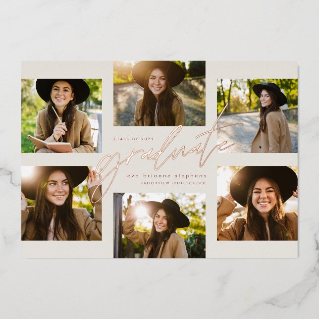 Modern graduate rose gold photo collage graduation (Front)
