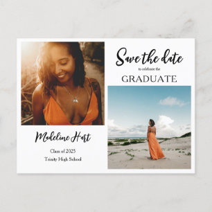 Modern Graduate   Save The Date   Script Photo Announcement Postcard