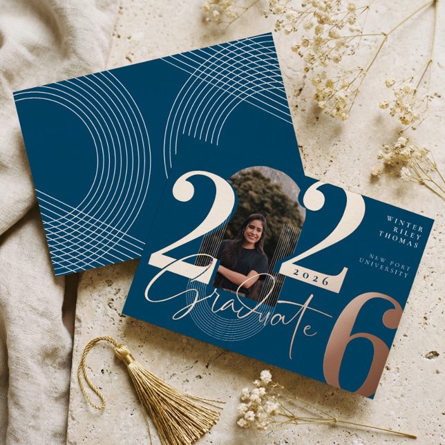 Modern Graduate Script 2025 Concentric Arch Photo (Modern Graduate Script 2026 Concentric Arch Photo Foil Invitation)