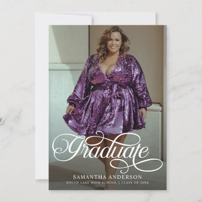 Modern Graduate Script 2 Photos Graduation Party Invitation (Front)