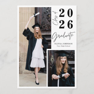 Modern Graduate Script 3 Photo Graduation Party Invitation