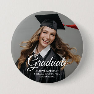 Modern Graduate Script Classic Simple Custom Photo 7.5 Cm Round Badge