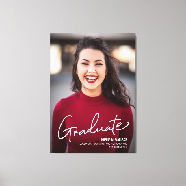 Modern Graduate Script Photo Class of Graduation Canvas Print (Front)