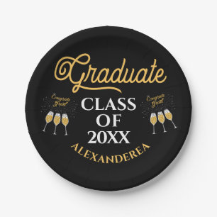 Modern Graduate Senior Class Gold Black Custom Paper Plate