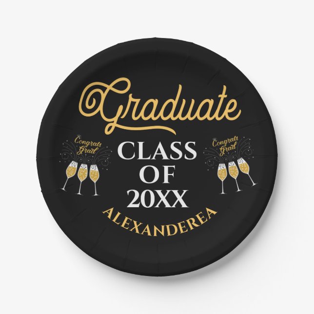 Modern Graduate Senior Class Gold Black Custom  Paper Plate (Front)