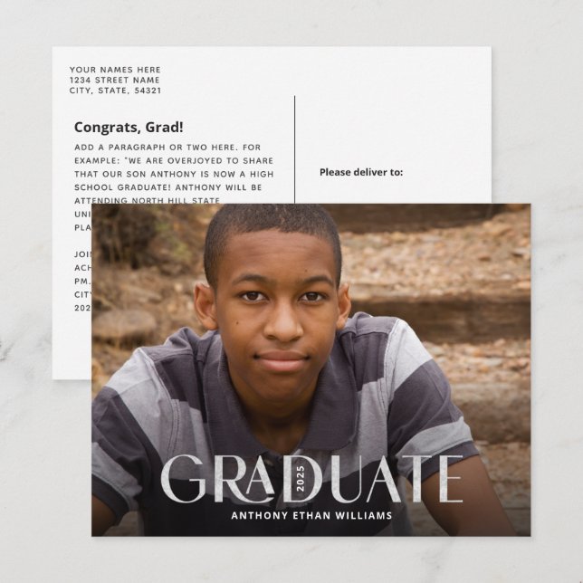 Modern Graduate Silver Overlay Photo Graduation Postcard (Front/Back)