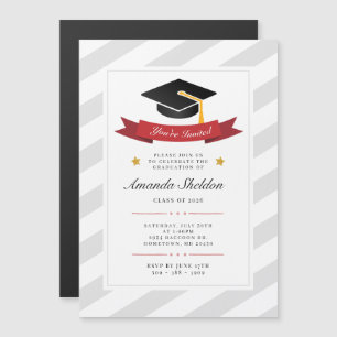 Modern Graduate Silver White Pattern Graduation Magnetic Invitation