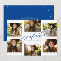 Modern graduate six photo collage blue graduation