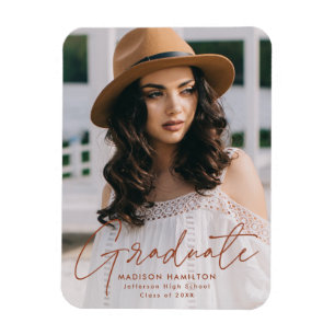 Modern Graduate Terracotta Script Photo Graduation Magnet