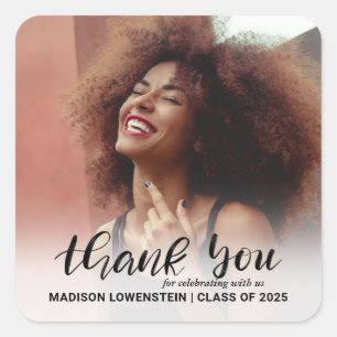 Modern Graduate Thank You Script Photo Square Sticker