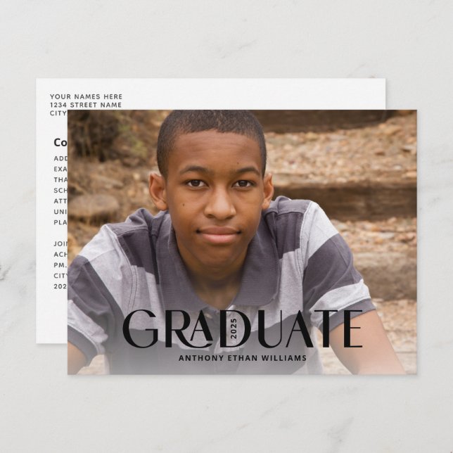 Modern Graduate Trendy Overlay 1-Photo Graduation Postcard (Front/Back)