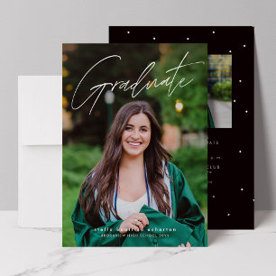 Modern graduate two photo simple graduation invitation