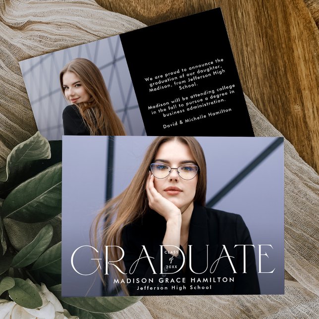 Modern Graduate Typography 2 Photo Graduation Announcement (Creator Uploaded)