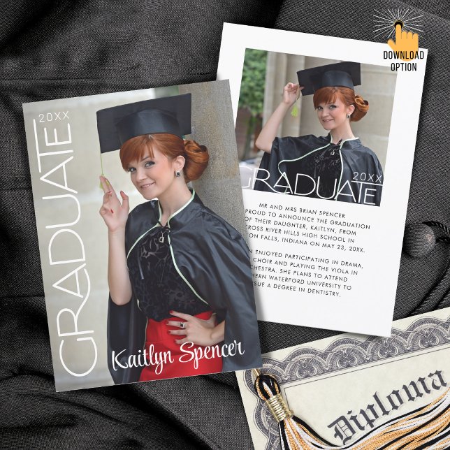 Modern Graduate Typography 2 Photos Graduation Announcement (Creator Uploaded)