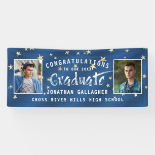 Modern Graduate Typography Photo Blue Gold Stars Banner
