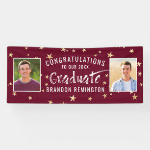 Modern Graduate Typography Photo Maroon Gold Stars Banner