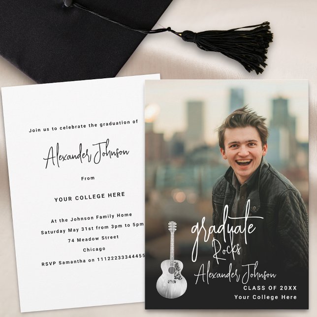 Modern Graduate Vertical Photo Graduation Party Invitation (Modern trendy vertical photo country music Graduation party invitation)