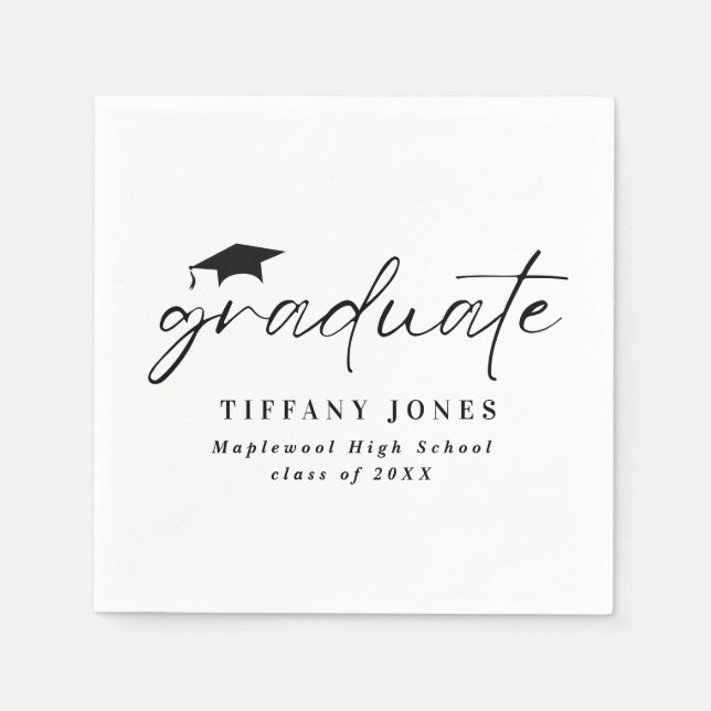Modern Graduate White Script Graduation Party Napkin (Front)
