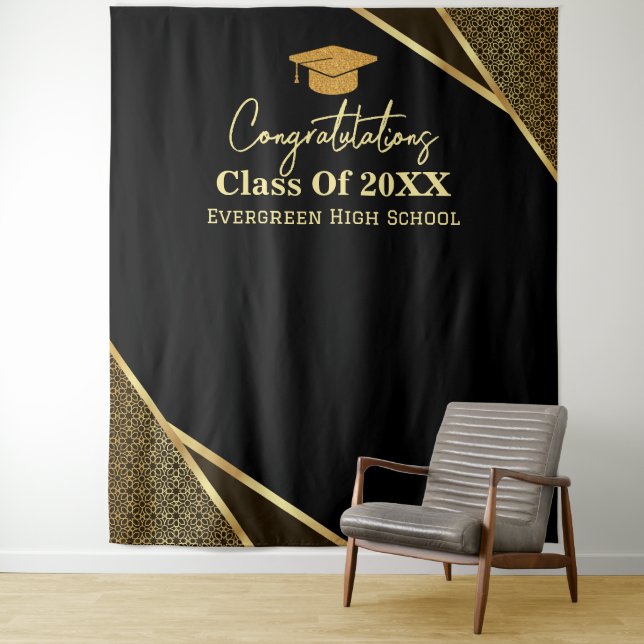 Modern Graduates Graduation Photo Booth Backdrop Tapestry (In Situ)